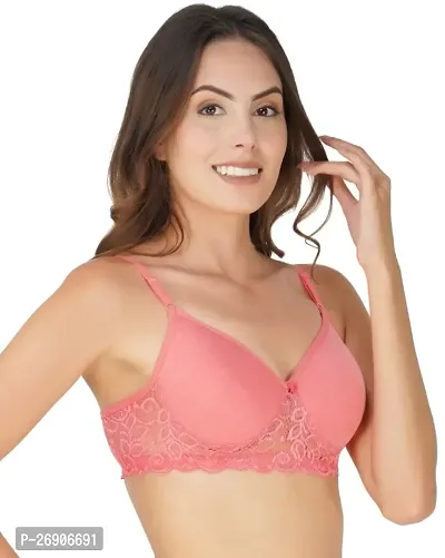 Arc de Shapes Cotton Full Coverage Lightly Padded Non-Wired Bralette Bra for Women Pack Grey-Coral-Golden  of 3-thumb3