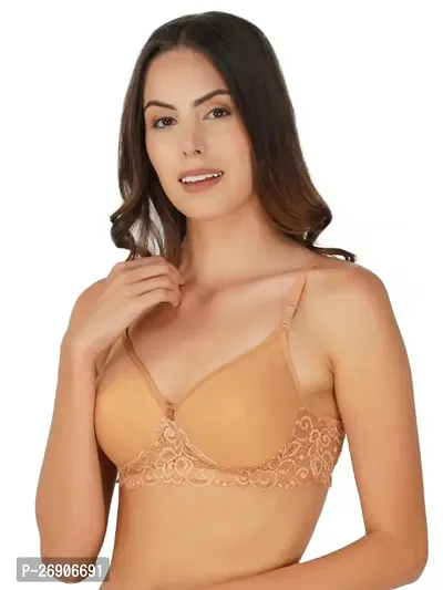 Arc de Shapes Cotton Full Coverage Lightly Padded Non-Wired Bralette Bra for Women Pack Grey-Coral-Golden  of 3-thumb5