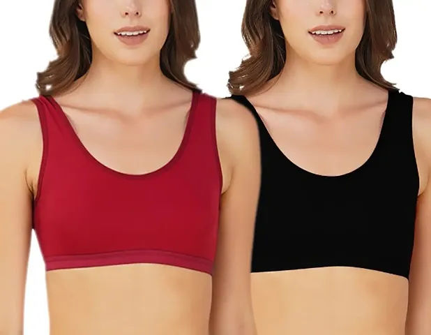 Classic Solid Cotton Blend Non Padded Bras for Women, Pack of 2