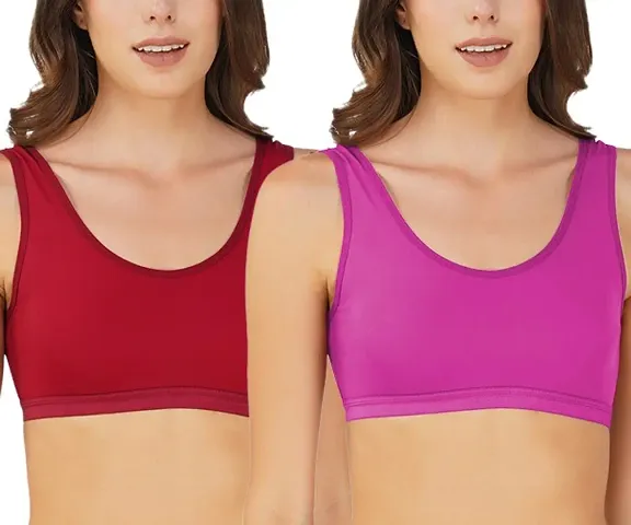 Classic Solid Cotton Blend Non Padded Bras for Women, Pack of 2