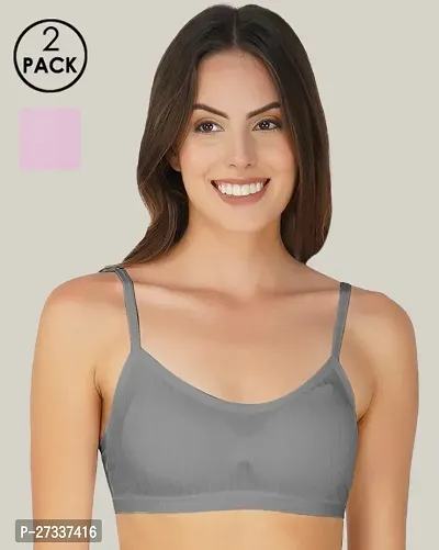 Arc de Shapes Women Nylon with Spandex Full Coverage Removal Lightly Padded Premium Bra Pack of 2 Grey-Purple