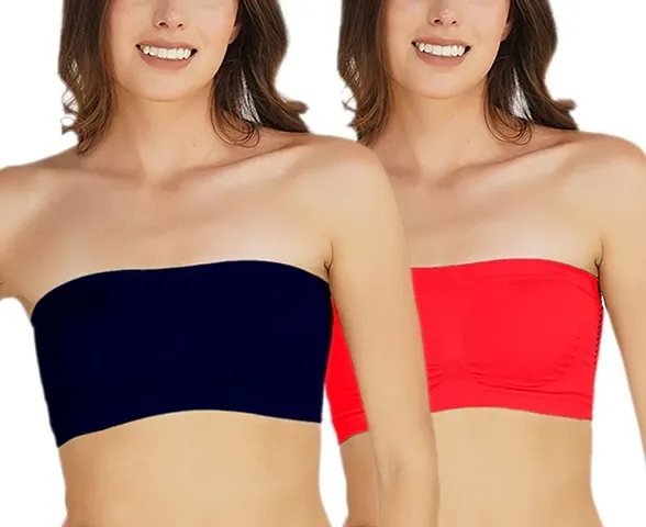 Nylon Tube/Bandeau Non Padded Bra for Women Pack of 2