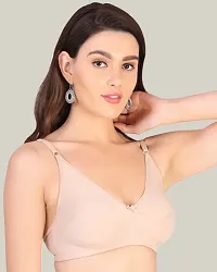 Women Cotton Lycra Non Padded Non-Wired Full Coverage Beige Color Everyday T-Shirt Bra-thumb1