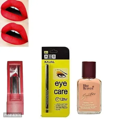 1 RED4 Matte Sensation Maroon Lipstick+1 ADS Eye care kajal+Blue Heaven Matte Liquid Signature Foundation , 30 ML(Pack of 3)-thumb0