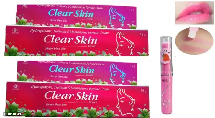 2 Clear Skin Lightening Clear Scars  No Marks Cream 15 gm+1 Strawberry Pink magic lip balm(Pack of 3)-thumb0