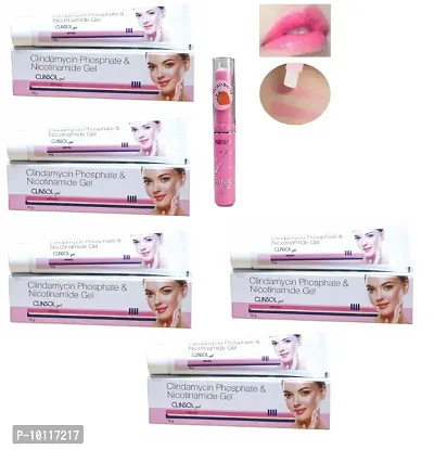 5 CLINSOL ANTI-ACNE GEL FOR ACNE AND PIMPLE FREE SKIN 15GM+1 Straberry Pink magic lip balm(Pack of 6)-thumb0