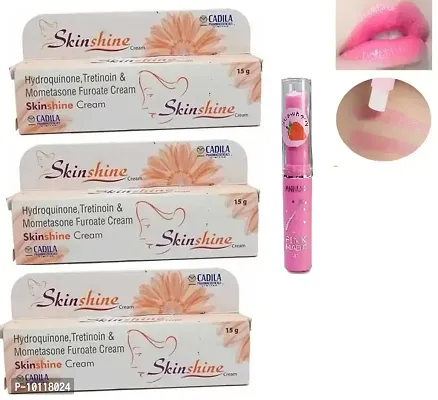 3 Skin shine acne and pimple remover and whitening face Cream 15gm+ 1 Straberry Pink magic lip balm(Pack of 4)