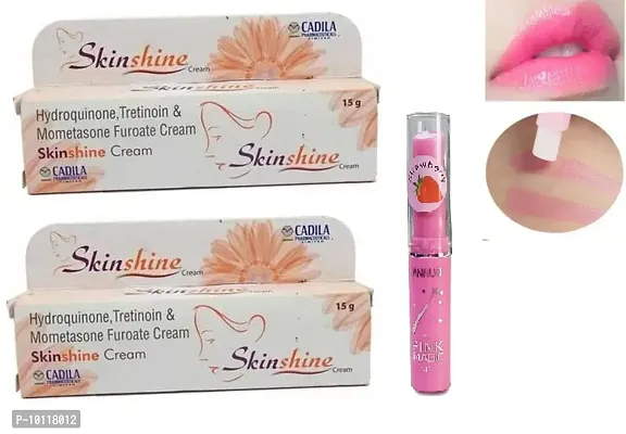 2 Skin shine acne and pimple remover and whitening face Cream 15gm+ 1 Straberry Pink magic lip balm(Pack of 3)-thumb0