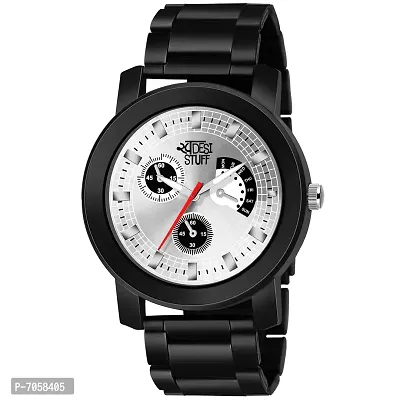 Swadesi Stuff Analogue Silver Dial Black Metal Strap Watch for Men and Boy