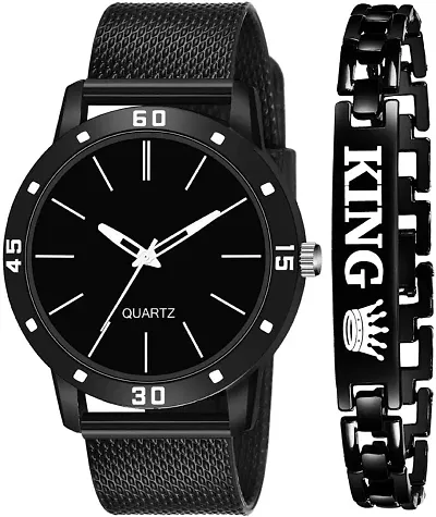 Swadesi Stuff Black Color Combo of Watch  King Bracelet for Men