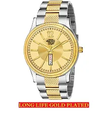 Swadesi Stuff Analogue IGP Gold Dial Day  Date Display Analogue Watch for Men and Boys (Long Life Gold Plated) (Gold Silver)-thumb1