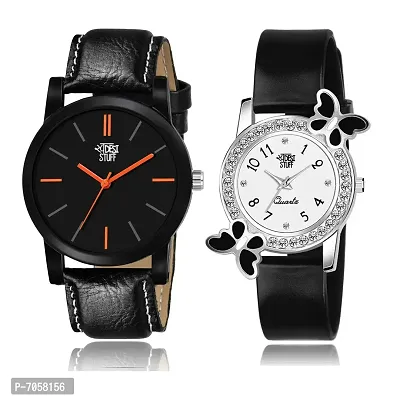 SWADESI STUFF Embellished  Studded Dial Analogue Black  White Dial Unisex Watch (Black  White Dial Black Colored Strap)-thumb0