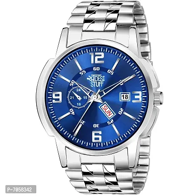 SWADESI STUFF Blue Dial Day and Date Functioning Analogue Watch for Men's-thumb0