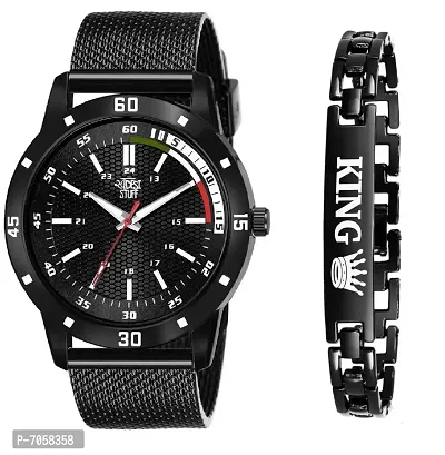 SWADESI STUFF Braacelet watch combo Analogue Men's Watch(Black Dial Black Colored Strap)