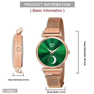 Swadesi Stuff Green Dial Moon Stylish Latest Generation Rose Gold Magnet Belt Analog Watch for Women (Green)-thumb2