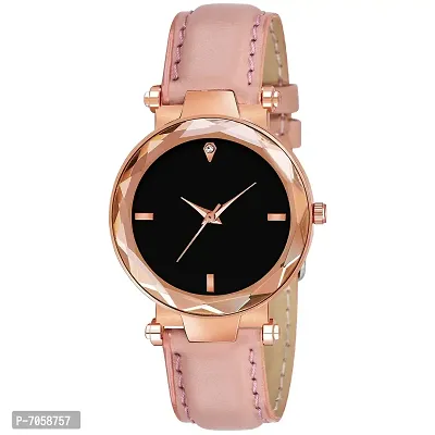 Swadesi Stuff Exclusive Luxury Diamond Geneva Leather Analog Watch for Women and Girls (Baby Pink)