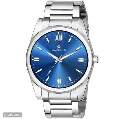 Swadesi Stuff Blue Dial Silver Stainless Steel Strap Classy and Luxury Analog Watch for Men