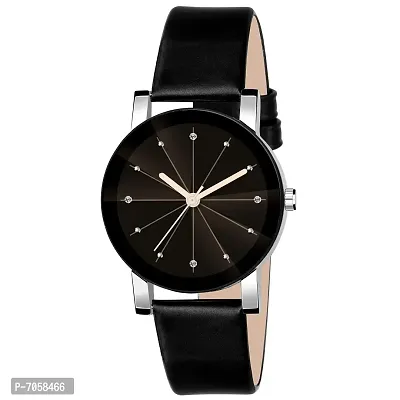 SWADESI STUFF Analogue Crystal Girl's Watch (Black Dial Black Colored Leather Strap)