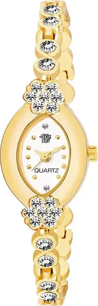 SWADESI STUFF Luxury Analogue Women's  Girl's Watch (White Dial Gold Colored Strap)