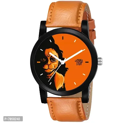 Swadesi Stuff Analogue Orange Dial Lord Bal Hanuman Leather Strap Watch for Men s  Boy's