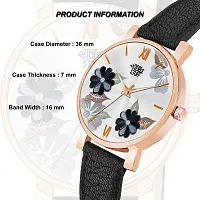 Swadesi Stuff Black Color Flower Dial Premium Leather Strap Analog Watch for Women and Girls-thumb1