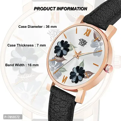Swadesi Stuff Black Color Flower Dial Premium Leather Strap Analog Watch for Women and Girls-thumb2