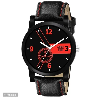 SWADESI STUFF Men Leather Watch Series Analogue Men's Watch(Red Dial Black Colored Strap)