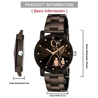 Swadesi Stuff Black Dial Round Shape Stainless Steel Strap Analog Cute Love Couple Watch for Men and Women - Combo of 2-thumb2