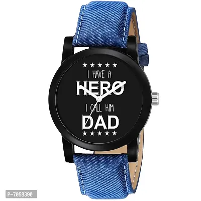 Swadesi Stuff Analogue Black Dial Leather Strap Hero Dad Watch for Men and Boy