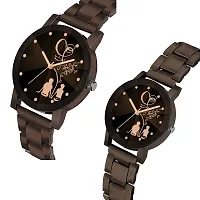 Swadesi Stuff Black Dial Round Shape Stainless Steel Strap Analog Cute Love Couple Watch for Men and Women - Combo of 2-thumb1