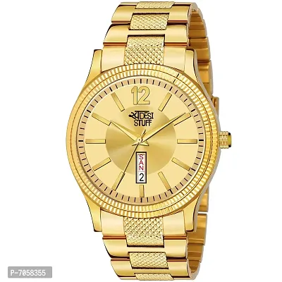Swadesi Stuff Analogue IGP Gold Dial Day  Date Display Analogue Watch for Men and Boys (Long Life Gold Plated) (Gold)