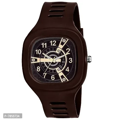 Swadesi Stuff Square Multi Dial 7 Day Stylish Desinger Silicon Strap Analog Watch - for Boys (Brown)