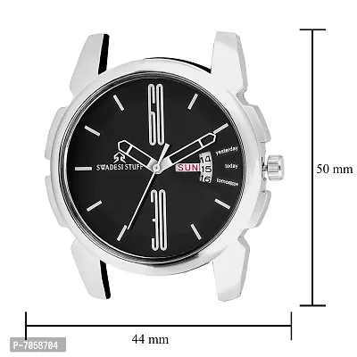 Swadesi Stuff Black Dial Round Shape Elegant Day  Date Functioning Stainless Steel Strap Premium Watch for Men and Boys-thumb3