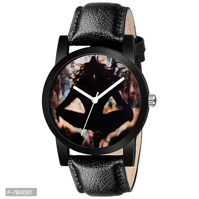 Swadesi Stuff Analogue Black Dial Leather Strap Yoga Mahadev Watch for Men and Boy