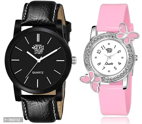 Swadesi Stuff Black and Pink Color Analog Watch for Boys and Girls - Combo of 2-thumb0