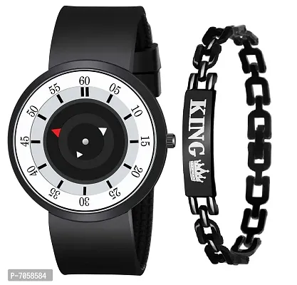 Swadesi Stuff Black Color Combo of Watch  King Bracelet for Men (White 1)