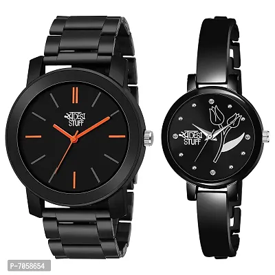 Swadesi Stuff Black Color Dial Round Shap Elegant Analog Couple Watch for Men and Women - Combo of 2 (Black)