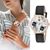 Swadesi Stuff Black Color Flower Dial Premium Leather Strap Analog Watch for Women and Girls-thumb4