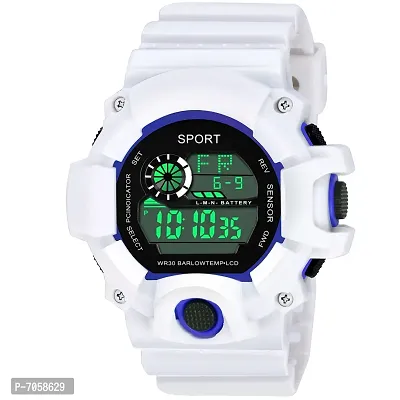 Swadesi Stuff White Dial Blue Ring Multi Function 7 Multi Light Digital Sport Watch for Men and Boys-thumb0