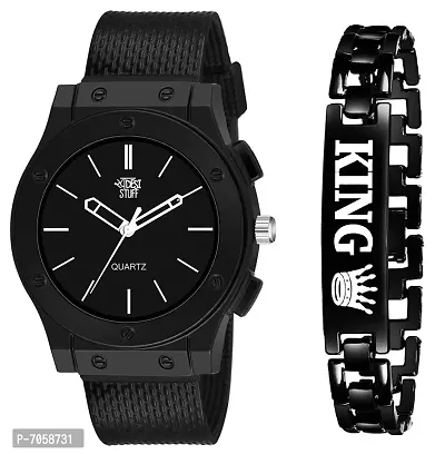 SWADESI STUFF Men's Analog Watch  King Bracelet Combo (Black)
