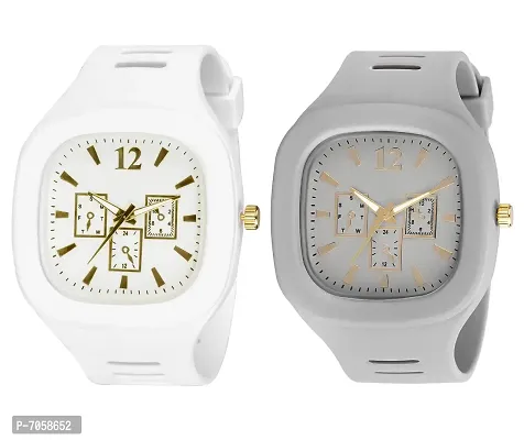 Swadesi Stuff New Combo of Square Dial White and Grey Silicone Strap ADDI Stylish Designer Analog Watch - for Boys  Men