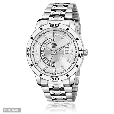 Swadesi Stuff Silver Dial Date Display Analogue Watch for Men and Boys-thumb0