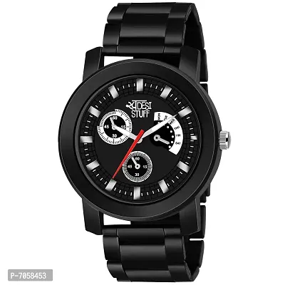 Swadesi Stuff Analogue Black Dial Black Metal Strap Watch for Men and Boy