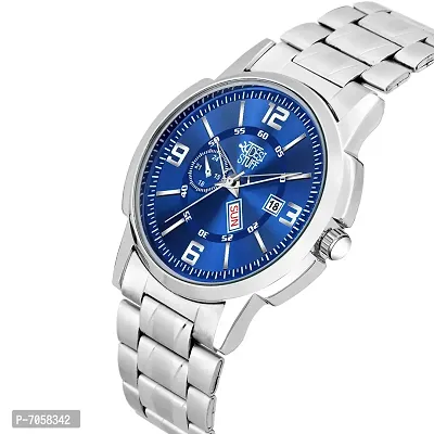 SWADESI STUFF Blue Dial Day and Date Functioning Analogue Watch for Men's-thumb2