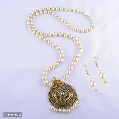 WHITE BEADS LONG NECKLACE SET