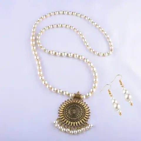 New Design!!: Gold Plated Long Pearl Jewellery Set