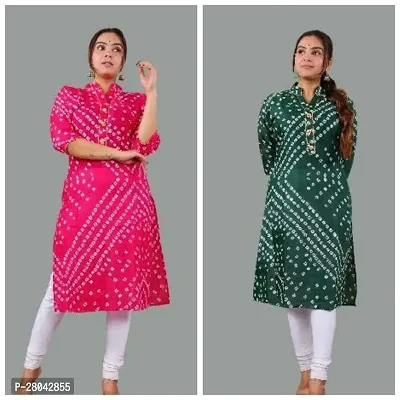 Elegant Bandhani Cotton Straight Kurta For Women-Pack Of 2-thumb0
