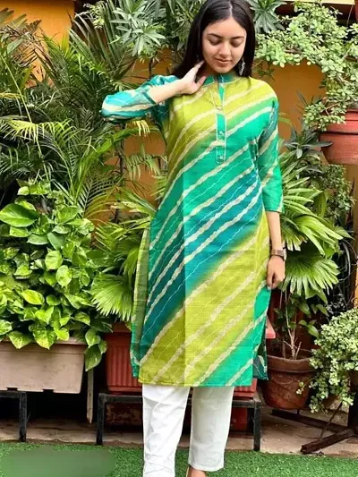 Stylish Cotton Leheriya Printed Straight Kurta