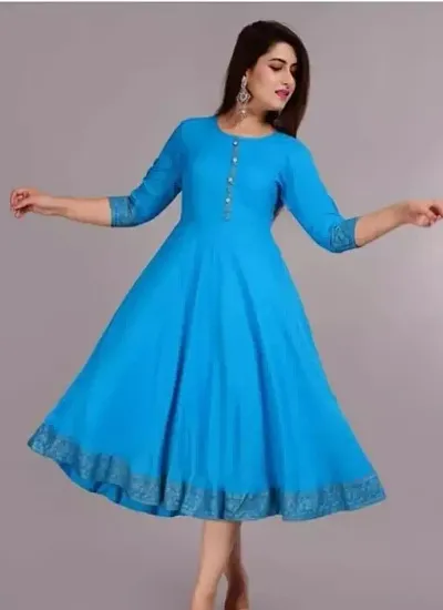 WOMENS SOLID RAYON ANARKALI KURTA