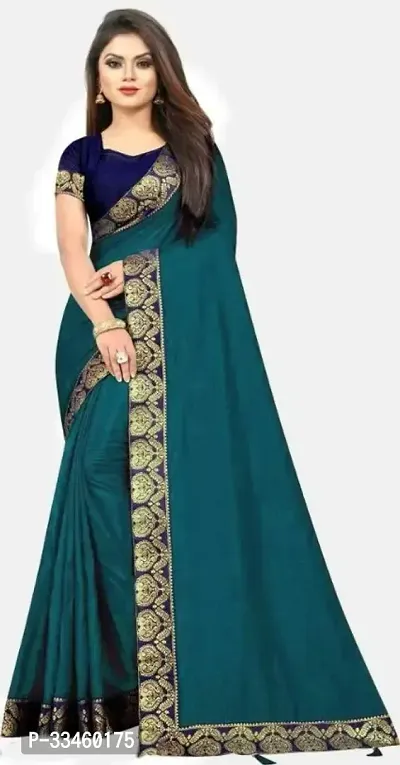 Beautiful Art Silk Blue Lace Work  Saree with Blouse piece For Women-thumb0